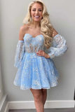 Sparkly Sweetheart Short Homecoming Dress with Detachable Sleeves HZ0527