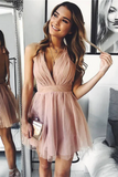 Halter Deep V Neck Backless Short Tulle Homecoming Dresses HZ0527