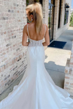 White V Neck Beading Trumpet Long Wedding Dress Bridal Gown HZ0527