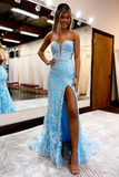 Cute Mermaid Sweetheart Sequins Lace Long Prom Dresses with Slit HZ0527