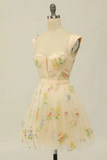 Floral Print Sweetheart A Line Tulle Short Party Dress Homecoming Dresses HZ0527