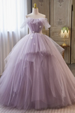 Princess Lavender Tulle Floral Long Prom Dress, Lavender Formal Evening Dress, Purple Ball Gown HZ0527