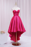 Hot Pink Satin High Low Prom Dress, Cute Sweetheart Neck Evening Party Dress HZ0527