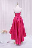 Hot Pink Satin High Low Prom Dress, Cute Sweetheart Neck Evening Party Dress HZ0527