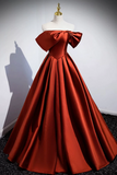 Caramel Floor Length Satin Formal Dress, Cute Off Shoulder A Line Evening Dress HZ0527