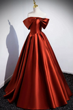 Caramel Floor Length Satin Formal Dress, Cute Off Shoulder A Line Evening Dress HZ0527