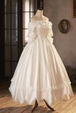 White Satin Lace Prom Dress, White Evening Dress, Wedding Dress HZ0527