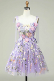 Lavender 3D Floral Embroidered Party Dress, Cute A Line Homecoming Dress HZ0527