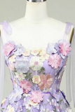 Lavender 3D Floral Embroidered Party Dress, Cute A Line Homecoming Dress HZ0527