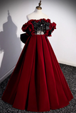 Burgundy Velvet Off the Shoulder Floor Length Prom Dress HZ0527