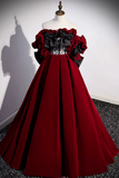 Burgundy Velvet Off the Shoulder Floor Length Prom Dress HZ0527