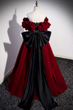 Burgundy Velvet Off the Shoulder Floor Length Prom Dress HZ0527