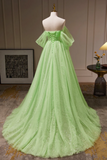 A Line Sweetheart Neck Tulle Green Long Prom Dress, Green Tulle Long Evening Dress HZ0527