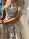 Promfast Romantic Appliques Floral Backless Lace Wedding Dress Sexy Tulle Boho Bridal Gown HZ0527