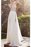 A-line Halter High Neck Lace Ivory Beach Wedding Dress,Prom Dresses HZ0527