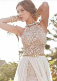 A-line Halter High Neck Lace Ivory Beach Wedding Dress,Prom Dresses HZ0527