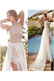 A-line Halter High Neck Lace Ivory Beach Wedding Dress,Prom Dresses HZ0527