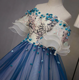 Ball Gown Off the Shoulder Short Sleeve Lace up Sweetheart Prom Dress with Appliques HZ0527