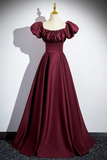 Burgundy Satin Floor Length Prom Dress, Simple A Line Evening Party Dress HZ0527