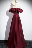 Burgundy Satin Floor Length Prom Dress, Simple A Line Evening Party Dress HZ0527