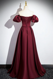 Burgundy Satin Floor Length Prom Dress, Simple A Line Evening Party Dress HZ0527