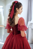 Elegant Tulle and Velvet Long Prom Dress, Off the Shoulder A Line Evening Party Dress HZ0527