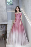Beautiful Gradient Floor Length A Line Prom Dress, Off the Shoulder Evening Party Dress HZ0527