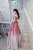 Beautiful Gradient Floor Length A Line Prom Dress, Off the Shoulder Evening Party Dress HZ0527