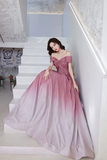 Beautiful Gradient Floor Length A Line Prom Dress, Off the Shoulder Evening Party Dress HZ0527