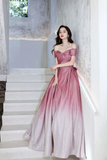 Beautiful Gradient Floor Length A Line Prom Dress, Off the Shoulder Evening Party Dress HZ0527