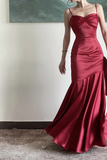 Wine Red Satin Straps Long Evening Dress Prom Dress, Wine Red Party Dress HZ0527