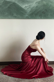 Wine Red Satin Straps Long Evening Dress Prom Dress, Wine Red Party Dress HZ0527