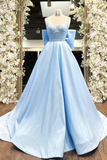 Simple A Line Satin Blue Long prom Dress, Blue Long Formal Dress HZ0527