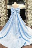 Simple A Line Satin Blue Long prom Dress, Blue Long Formal Dress HZ0527