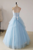 A Line Sweetheart Neck Lace Blue Long Prom Dress, Blue Long Sweet 16 Dress HZ0527