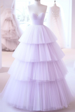 A Line Sweetheart Neck Tulle Purple Long Prom Dress, Purple Long Formal Dress HZ0527