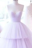 A Line Sweetheart Neck Tulle Purple Long Prom Dress, Purple Long Formal Dress HZ0527
