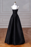 A Line Sweetheart Neck Satin Black Long Prom Dress, Black Long Evening Dress HZ0527