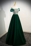A Line Velvet Sequin Beads Green Long Prom Dress, Green Velvet Long Formal Dress HZ0527