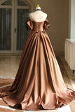 Simple A Line Satin Brown Long Prom Dress, Brown Long Formal Dress HZ0527