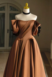 Simple A Line Satin Brown Long Prom Dress, Brown Long Formal Dress HZ0527