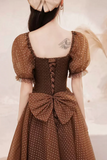 Charming Brown Tulle Floor Length Prom Dress, A Line Short Sleeve Evening Party Dress HZ0527