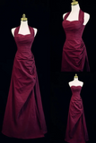 A Line Halter Vintage Style Prom Dress, Burgundy Long Evening Dress HZ0527