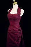 A Line Halter Vintage Style Prom Dress, Burgundy Long Evening Dress HZ0527