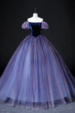 Lovely Velvet Tulle Long Prom Dress, Purple Off the Shoulder Evening Party Gown HZ0527