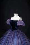 Lovely Velvet Tulle Long Prom Dress, Purple Off the Shoulder Evening Party Gown HZ0527