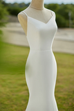 Lovely White Mermaid Straps Long Wedding Party Dress, White Long Formal Dress HZ0527