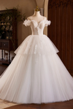 Ivory Spaghetti Strap Lace Beaded Party Dress, Ivory Floor Length A Line Prom Dress HZ0527