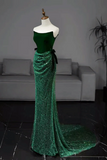 Mermaid Tulle Velvet Green Long Prom Dress, Green Long Formal Dress HZ0527