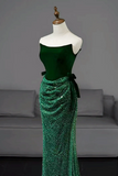 Mermaid Tulle Velvet Green Long Prom Dress, Green Long Formal Dress HZ0527